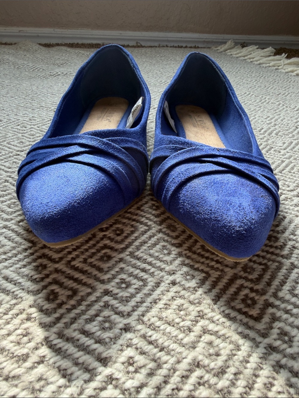 Serra Women's Royal Blue Pointed Toe Flats with Folded Detail - Picture 7 of 10